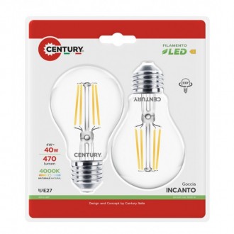 FIL. LED INCANTO GOCCIA CHIARA A60 4W - E27 - 4000K - 470 Lm - IP20 - BLISTER 2 pz.